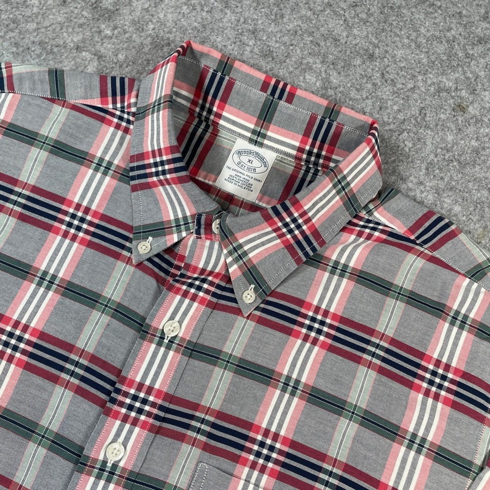 Brooks Brothers The Original Polo Shirt Mens Button Down XL Gray Plaid Non
